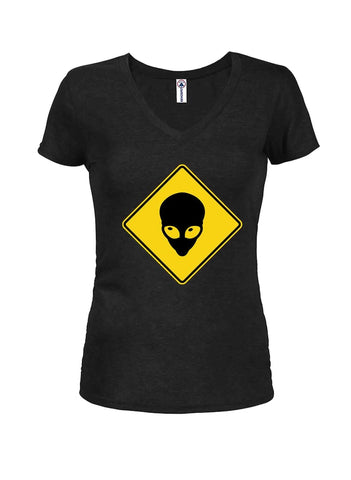 Alien Crossing Juniors V Neck T-Shirt