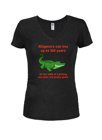 Alligators can live up to 100 years Juniors V Neck T-Shirt