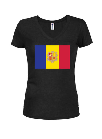 T-shirt à col en V pour juniors avec drapeau d'Andorre
