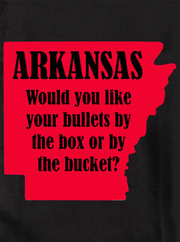 Arkansas: ¿Quieres tus balas por caja o por cubo? Camiseta para niños