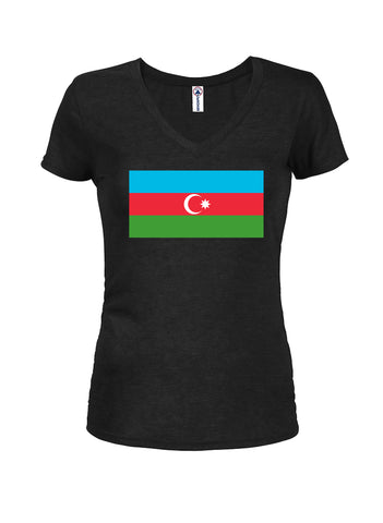 Camiseta con cuello en V para jóvenes con bandera de Azerbaiyán