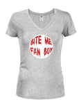 Bite me fan boy Juniors V Neck T-Shirt