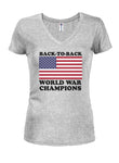 Camiseta con cuello en V para jóvenes campeones de la Guerra Mundial espalda con espalda