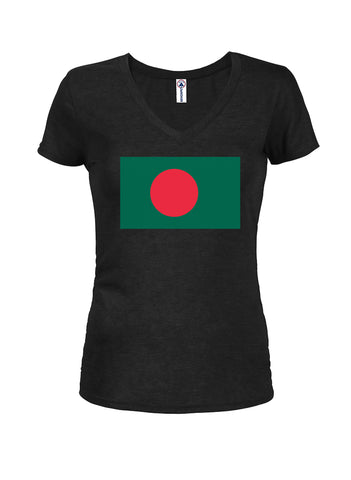 T-shirt à col en V pour juniors avec drapeau du Bangladesh