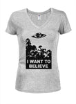 Believe UFO Juniors V Neck T-Shirt