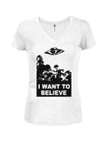 Believe UFO Juniors V Neck T-Shirt