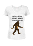 Bigfoot is confused Juniors V Neck T-Shirt