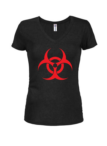 Camiseta con cuello en V para jóvenes con símbolo de riesgo biológico
