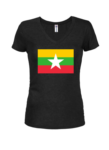 Burmese Flag Juniors V Neck T-Shirt