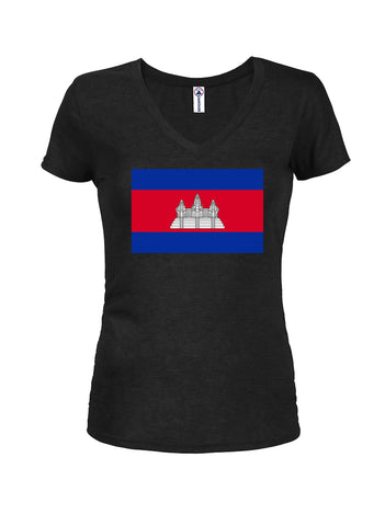 Cambodian Flag Juniors V Neck T-Shirt
