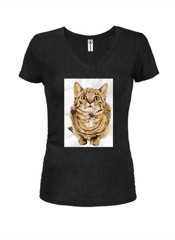 Cat Look Up - Camiseta con cuello en V para jóvenes