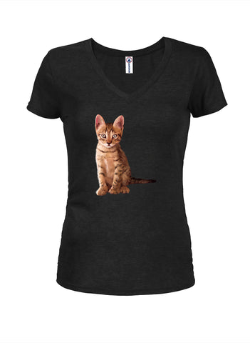Cat Pose Juniors V Neck T-Shirt