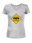 Caution Aliens Juniors V Neck T-Shirt