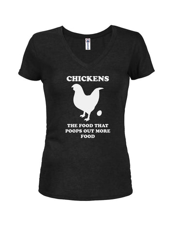 Pollos. La comida que caca más comida Juniors V cuello camiseta