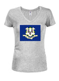 T-shirt à col en V pour juniors avec drapeau de l'État du Connecticut