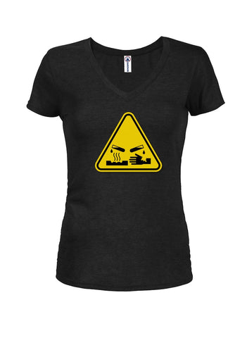 Corrosive Hazard Symbol Juniors V Neck T-Shirt