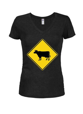 Cow Crossing Juniors V Neck T-Shirt