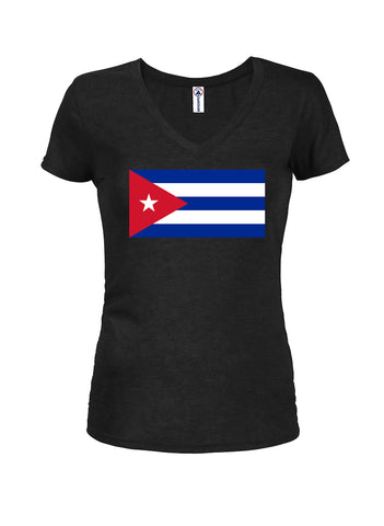T-shirt à col en V pour juniors avec drapeau cubain