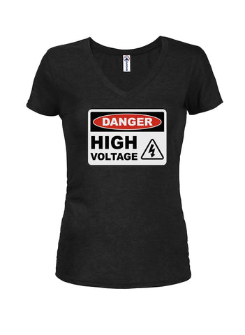 Danger High Voltage Juniors V Neck T-Shirt