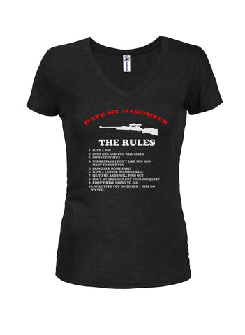 Rules to Date My Daughter Juniors V Neck T-Shirt