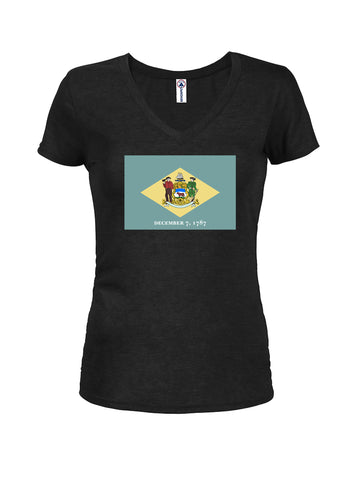 T-shirt à col en V pour juniors avec drapeau de l'État du Delaware