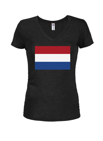 T-shirt à col en V pour juniors avec drapeau néerlandais