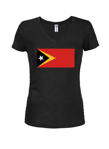 Camiseta con cuello en V para jóvenes con bandera de Timor Oriental