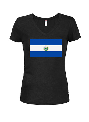 T-shirt à col en V pour juniors avec drapeau du Salvador