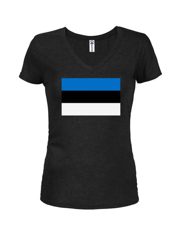 T-shirt à col en V pour juniors avec drapeau estonien