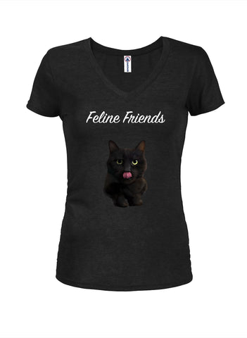 Camiseta con cuello en V para jóvenes de gato negro