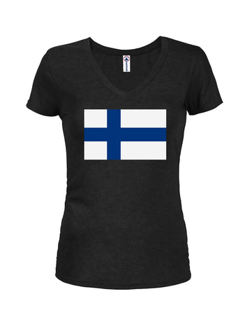 T-shirt à col en V pour juniors avec drapeau finlandais