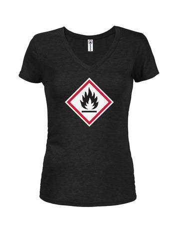 Fire Hazard Symbol Juniors V Neck T-Shirt