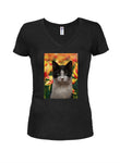 T-shirt à col en V pour juniors Flower Cat