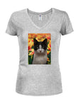 T-shirt à col en V pour juniors Flower Cat