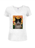 T-shirt à col en V pour juniors Flower Cat