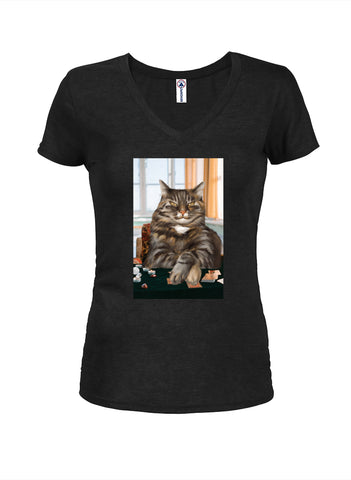 Fortune Cat Juniors V Neck T-Shirt