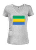 Camiseta con cuello en V para jóvenes con bandera de Gabón