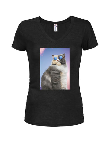 Glasses Cat Juniors V Neck T-Shirt