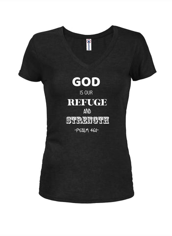 God is Our Refuge and Strength Juniors V Neck T-Shirt