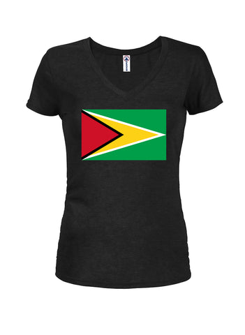T-shirt à col en V pour juniors avec drapeau guyanais