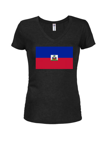 T-shirt à col en V pour juniors avec drapeau haïtien