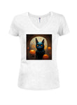 Halloween Cat Juniors V Neck T-Shirt