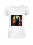 Halloween Cat Juniors V Neck T-Shirt