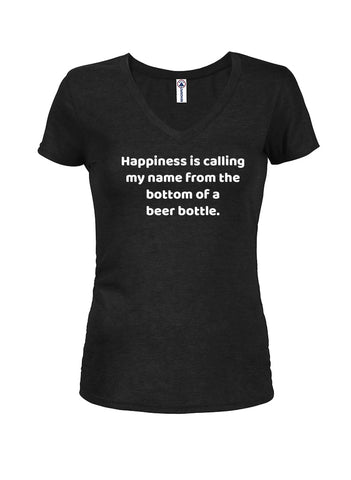 Happiness from the bottom of a beer bottle Juniors V Neck T-Shirt