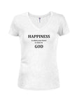 Happiness is when your HEART is close to GOD Juniors V Neck T-Shirt