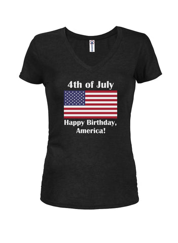 Joyeux anniversaire Amérique Juniors T-shirt à col en V