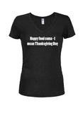 Happy Food Coma - Camiseta con cuello en V para jóvenes del Día de Acción de Gracias