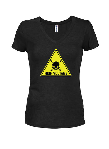 High Voltage Symbol Juniors V Neck T-Shirt