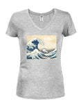 Hokasai Great Wave Oh Shit Juniors V Neck T-Shirt