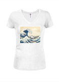 Hokasai Great Wave Oh Shit Juniors V Neck T-Shirt